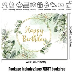 Greenery Succulent and Eucalyptus Leaves Photography Backdrop Bloom Eucalyptus Leaves Photo Background for Happy Birthday Party Decoration Cake Table Banner Supplies 7x5ft