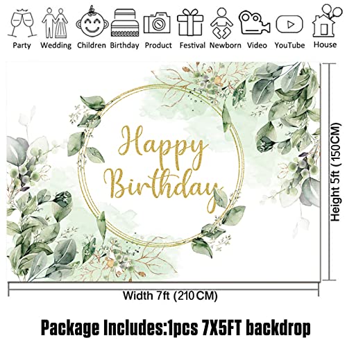 Greenery Succulent and Eucalyptus Leaves Photography Backdrop Bloom Eucalyptus Leaves Photo Background for Happy Birthday Party Decoration Cake Table Banner Supplies 7x5ft