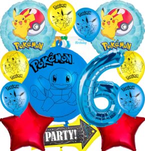 anagram pikachu foil balloon bouquet set | intended for pokemon pokeball theme | party accesory | multicolor | 6th birthday (an-29460,an-36332)
