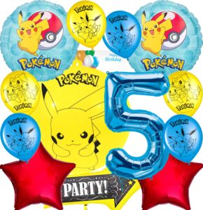 anagram pikachu foil balloon bouquet set | intended for pokemon pokeball theme | party accesory | multicolor | 5th birthday, (an-29460,an-36332)