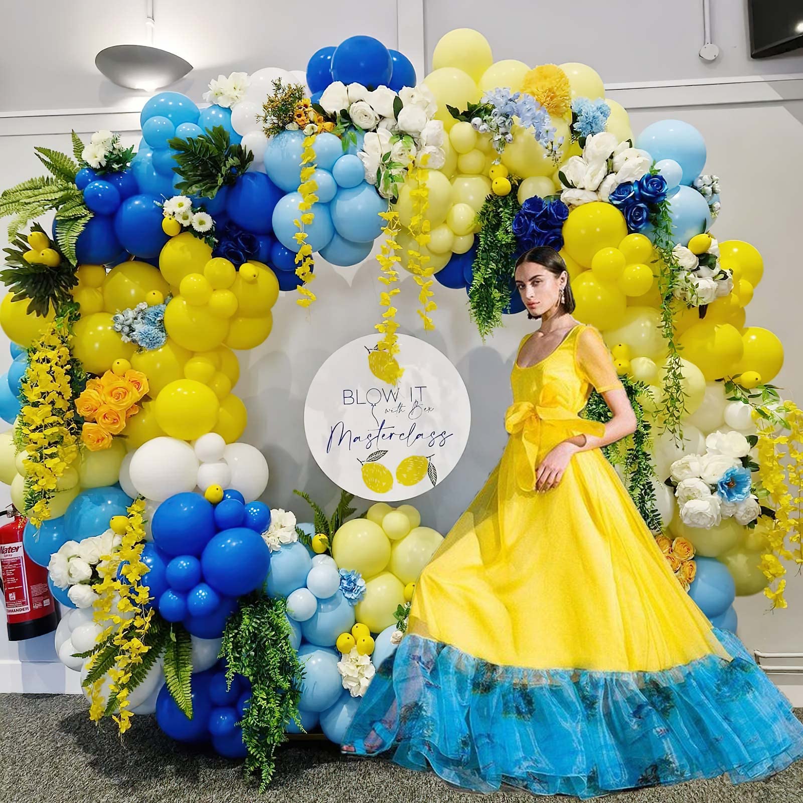 Royal Blue and Yellow balloon garland arch kit 135Pcs with Light blue Pastel Yellow white & Staaburst lemon foil balloons for Lemon main squzee bridal Shower Lemonade Birthday Party Decorations