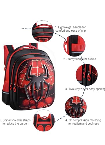 EFBJIXY Kids Backpack Spider Bookbags Boys Schoolbag With Lightweight Water Resistant (red black)