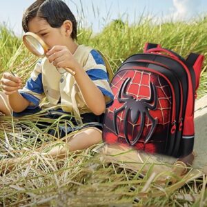 EFBJIXY Kids Backpack Spider Bookbags Boys Schoolbag With Lightweight Water Resistant (red black)