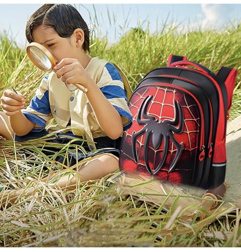 EFBJIXY Kids Backpack Spider Bookbags Boys Schoolbag With Lightweight Water Resistant (red black)