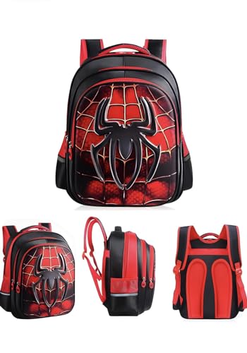 EFBJIXY Kids Backpack Spider Bookbags Boys Schoolbag With Lightweight Water Resistant (red black)