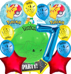 anagram pikachu foil balloon bouquet set | intended for pokemon pokeball theme party accesory multicolor 7th birthday, an-29460,an-36332