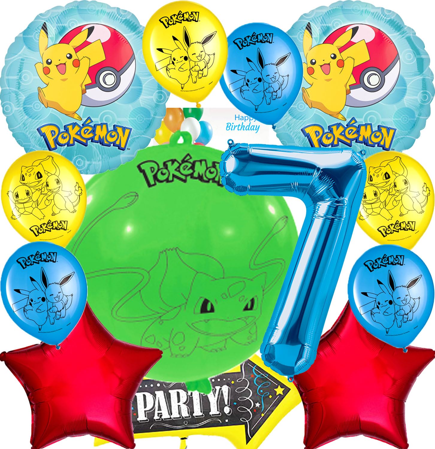 Anagram Pikachu Foil Balloon Bouquet Set | Intended for Pokemon Pokeball Theme Party Accesory Multicolor 7th Birthday, AN-29460,AN-36332