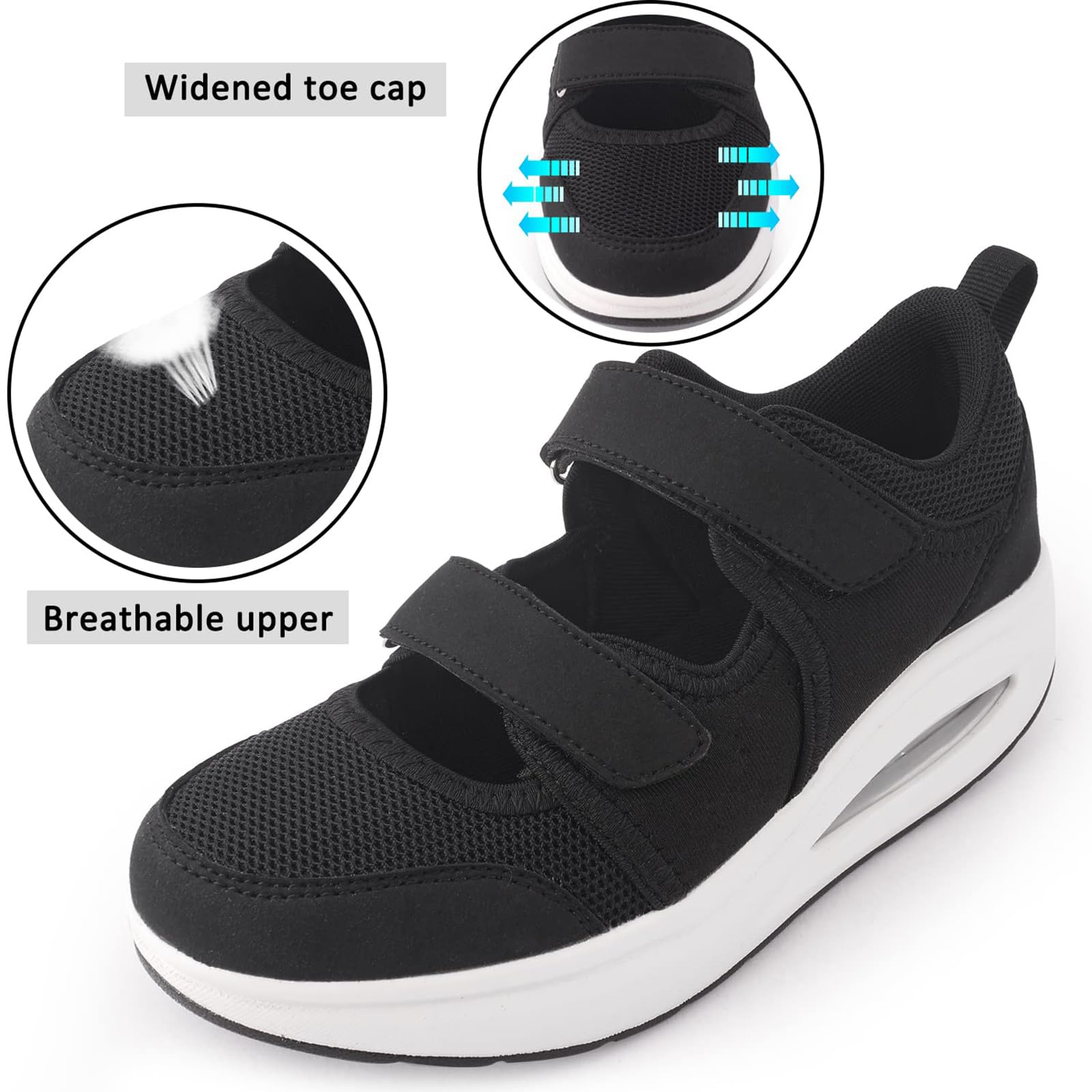 Women's Comfortable Working Nurse Shoes Non-Slip Adjustable Breathable Walking Buffer Fitness Casual Nursing Orthotic Lightweight Shoes Black US/8