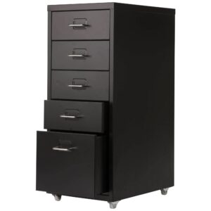 miocasa 5 drawer metal file cabinet mobile underdesk chest for home office (black)