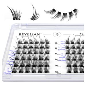 beyelian lash clusters, 72 pcs individual cluster lashes, 10-16mm diy eyelash extension super thin band resuable soft glue bonded lash extensions (504 and 505 mix black band)