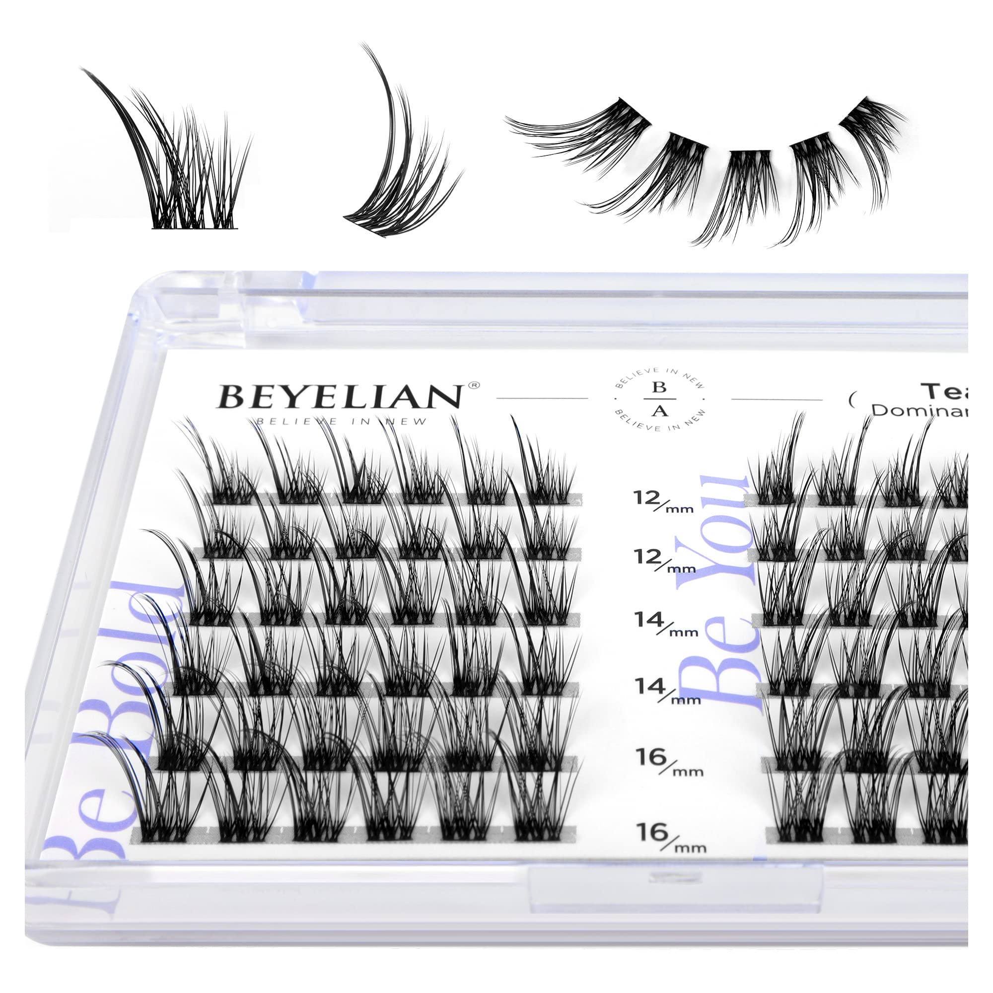 BEYELIAN Lash Clusters, 72 Pcs Individual Cluster Lashes, 10-16mm DIY Eyelash Extension Super Thin Band Resuable Soft Glue Bonded Lash Extensions (504 and 505 Mix Black Band)