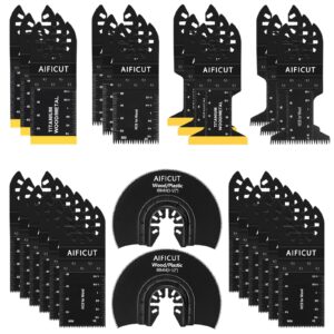 AIFICUT 26pcs Oscillating Saw Blades Titanium Multitool Blades for Wood Plastics Metal oscillating Tool Blades Kits Fit Rockwell Ridgid Ryobi Milwaukee Chicago Craftsman Dewalt