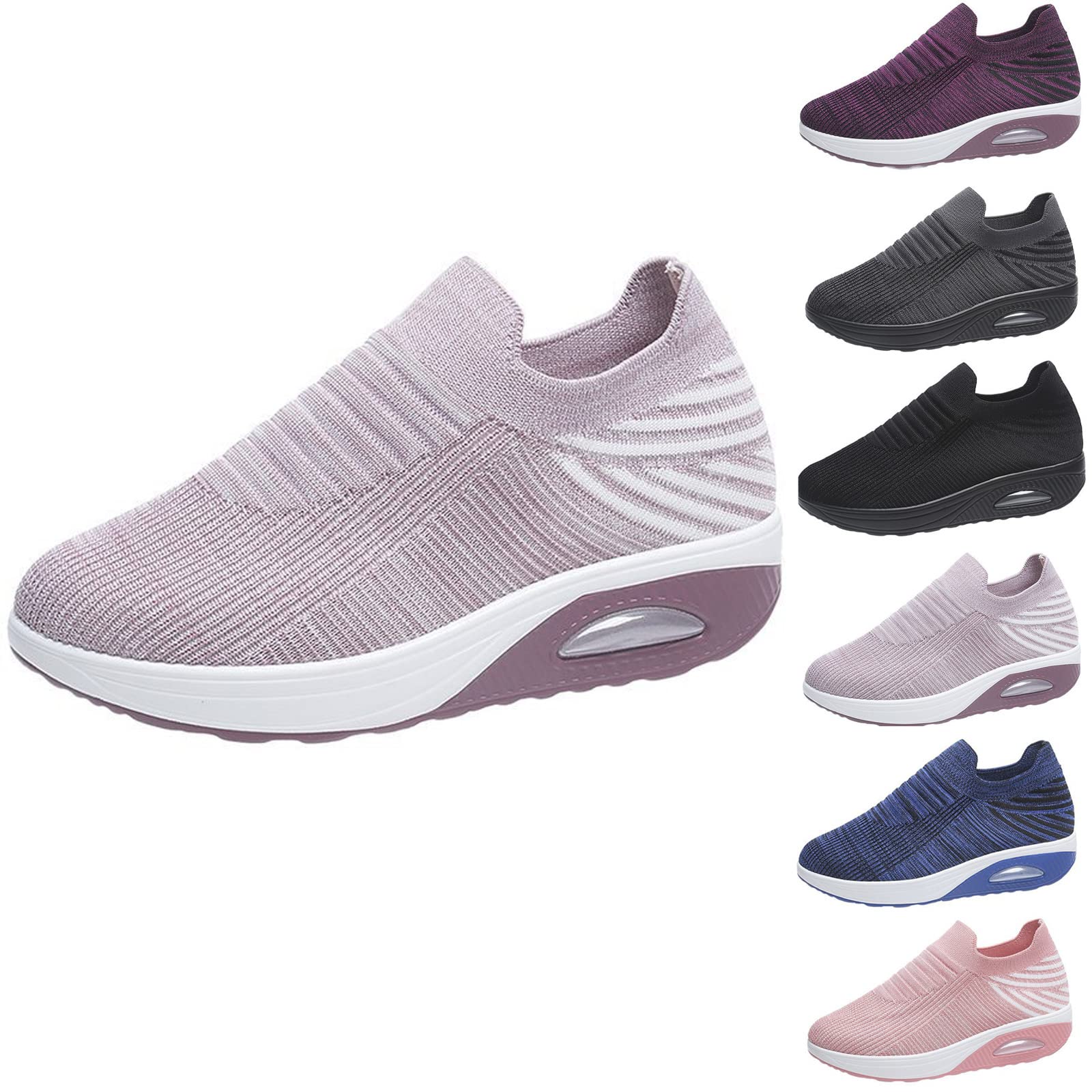 DONGJINGO Women Mesh Breathable Slip-on Air Cushion Walking Shoes,Arch Support Diabetic Shoes,Non-Slip Comfy Work Work Shoes (Light Purple,4.5)