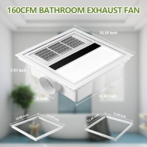 FLYINGFOX Bathroom Exhaust Fan with Heater and Ventilation Circulation LED Lamp Combo, Bathroom Fan 2300 Watt Heater, 160 CFM，White