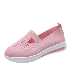 miyyo women's casual sneakers slip-on walking shoes fashion hollow sneaker summer breathable knit mesh running shoes lightweight comfortable soft sole orthopedic shoes (color : pink, size : 10)