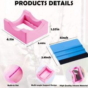 Silicone Cup Cradle for Tumblers with Built-in Slot, Tumbler Holder for Crafts Use to Apply Vinyl Decals for Tumblers, Small Tumbler Stand Cup Holder with Felt Edge Squeegee for Cups Bottles (Pink)