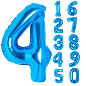 number 4 balloon 40 inch large size blue jumbo digit mylar foil helium blue balloons for 4th birthday party number 4 14 40 balloons 4 years birthday party decorations for kids four years decorations