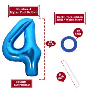 Number 4 Balloon 40 Inch Large Size Blue Jumbo Digit Mylar Foil Helium Blue Balloons for 4th Birthday Party Number 4 14 40 Balloons 4 Years Birthday Party Decorations for Kids four Years Decorations