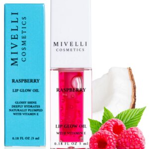 MIVELLI Lip Glow Oil Tinted Lip Oil Moisturizing, Hydrating, Non-Sticky Lip Stain, Gift, Plumping Lip Gloss for Dry Lips with Fruit Extract (Raspberry Tinted With Stain)