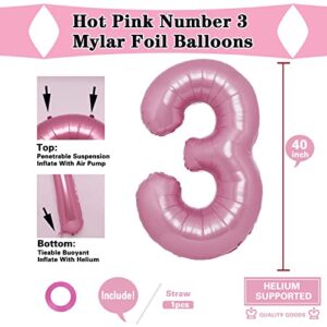 Huge Macaron Pink Number 3 Balloon Pink 3rd Birthday Party Supplies Decors for Girl Giant 3 Balloon 3 Years Old Balloon Anniversary Party Decors Digital Balloons Decor Theme Party Supplies Photo Shoot