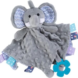 Soothe&Sense Baby Security Blanket with Teether, Rattle, Crinkle Fabrics & Taggies, Soft Sensory Lovey Newborn Essentials Snuggle Stuffed Animal (Grey Elephant)