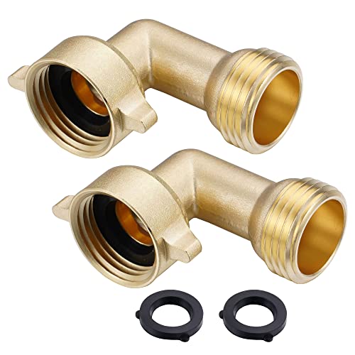 VOLTORB 90-Degree Hose Elbow 3/4" Garden Hose Connector Solid Brass Adapter for RV Water Intake, Outdoor Water Conntection, 2-Pack