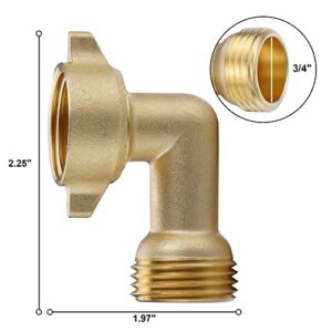 VOLTORB 90-Degree Hose Elbow 3/4" Garden Hose Connector Solid Brass Adapter for RV Water Intake, Outdoor Water Conntection, 2-Pack