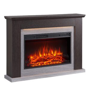 legendflame® harrison electric fireplace with 48" mantel surround and jaden 31" insert, espresso oak with light grey marble finish
