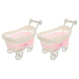 artibetter 2pcs wicker stroller rattan woven basket candy snacks goodie treat cart for shower centerpieces decoration pink