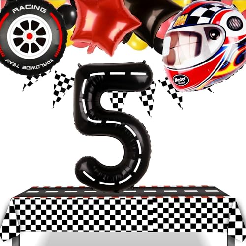 5 Pcs Helmet Tire Balloons Race Car Wheels Birthday Party Supplies Boys Bike Bicycle Motorcycle Truck Theme Party Decorations Favors Foil Mylar Black and Red