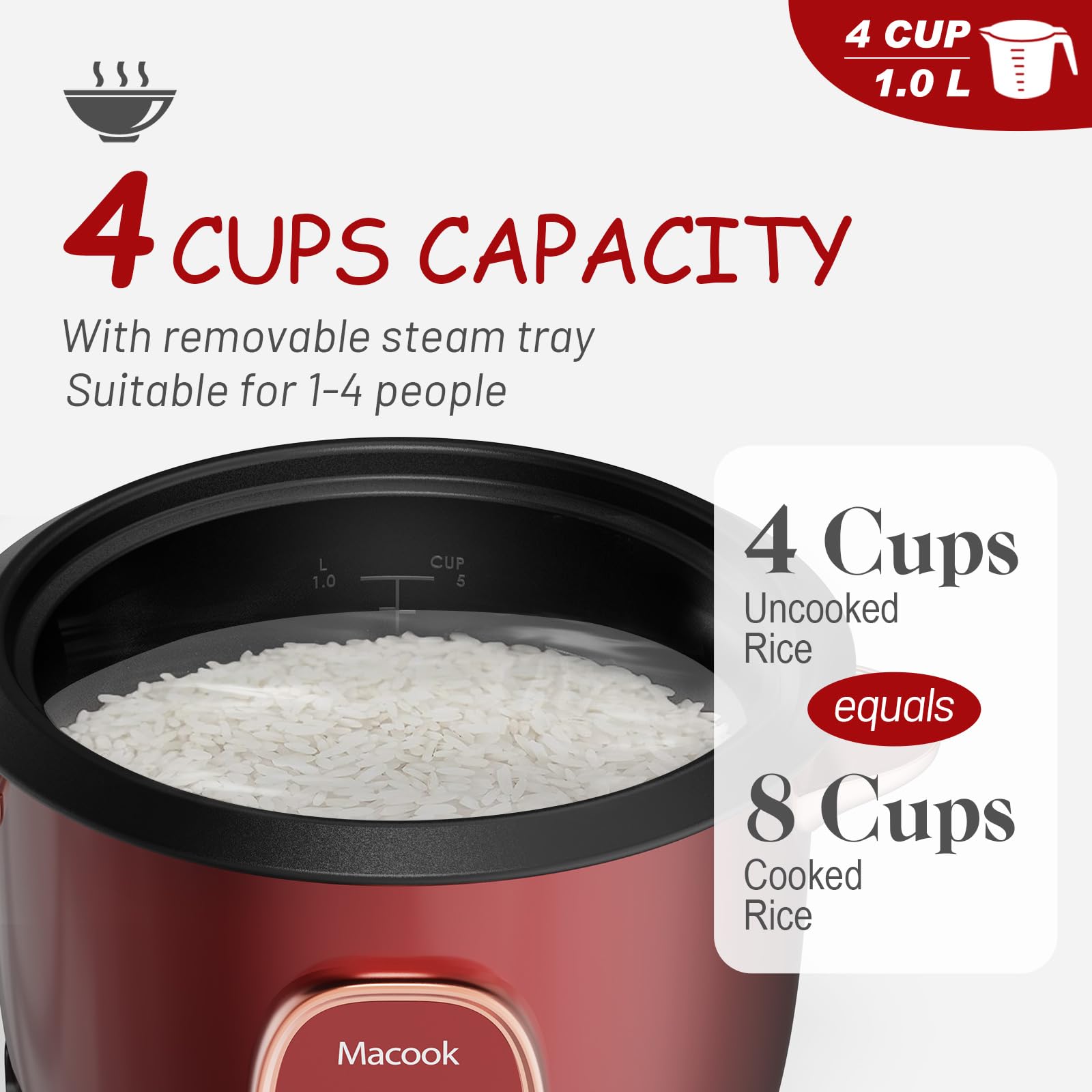 Macook Mini Rice Cooker Small Rice Cooker 3 Cup, Portable Travel Rice Cooker, Auto Keep Warm