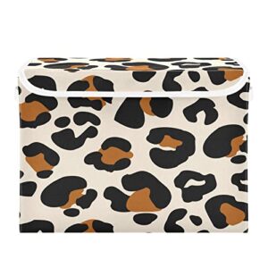 kigai leopard print storage basket with lid,collapsible storage box fabric storage bin for closet,office,bedroom,nursery