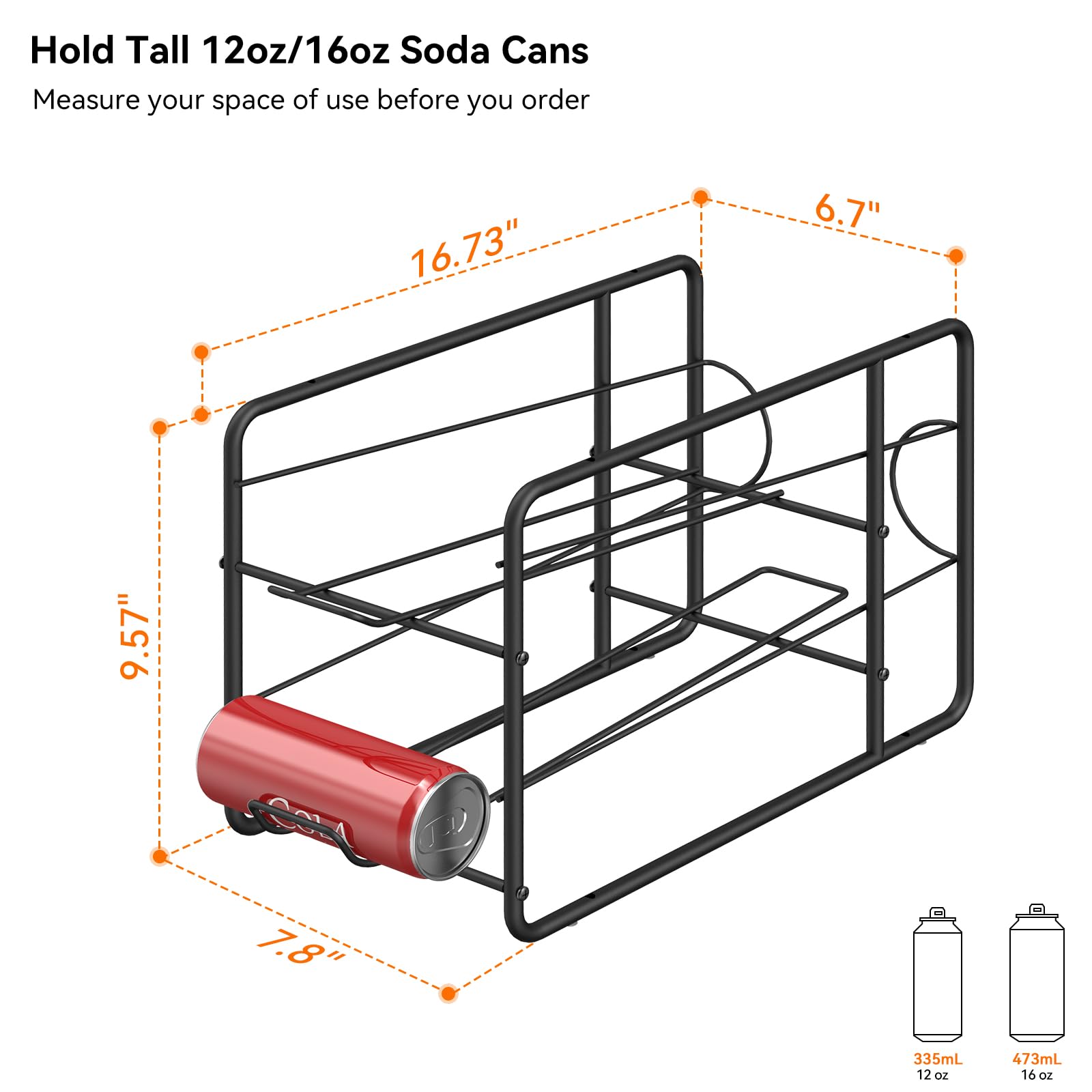 MOOACE 2 Pack Skinny Can Dispenser Rack, Stackable Tall Skinny Soda Pop Cans Storage Organizer Holder for Fridge Freezer Pantry Kitchen Cabinet Countertop, Black