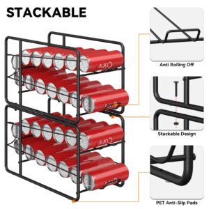 MOOACE 2 Pack Skinny Can Dispenser Rack, Stackable Tall Skinny Soda Pop Cans Storage Organizer Holder for Fridge Freezer Pantry Kitchen Cabinet Countertop, Black