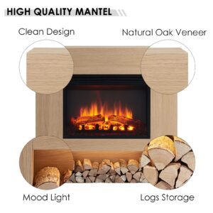 LegendFlame® Georgia Electric Fireplace with 37" Mantel Surround and Jaden 23" Insert, Natural Oak Finish