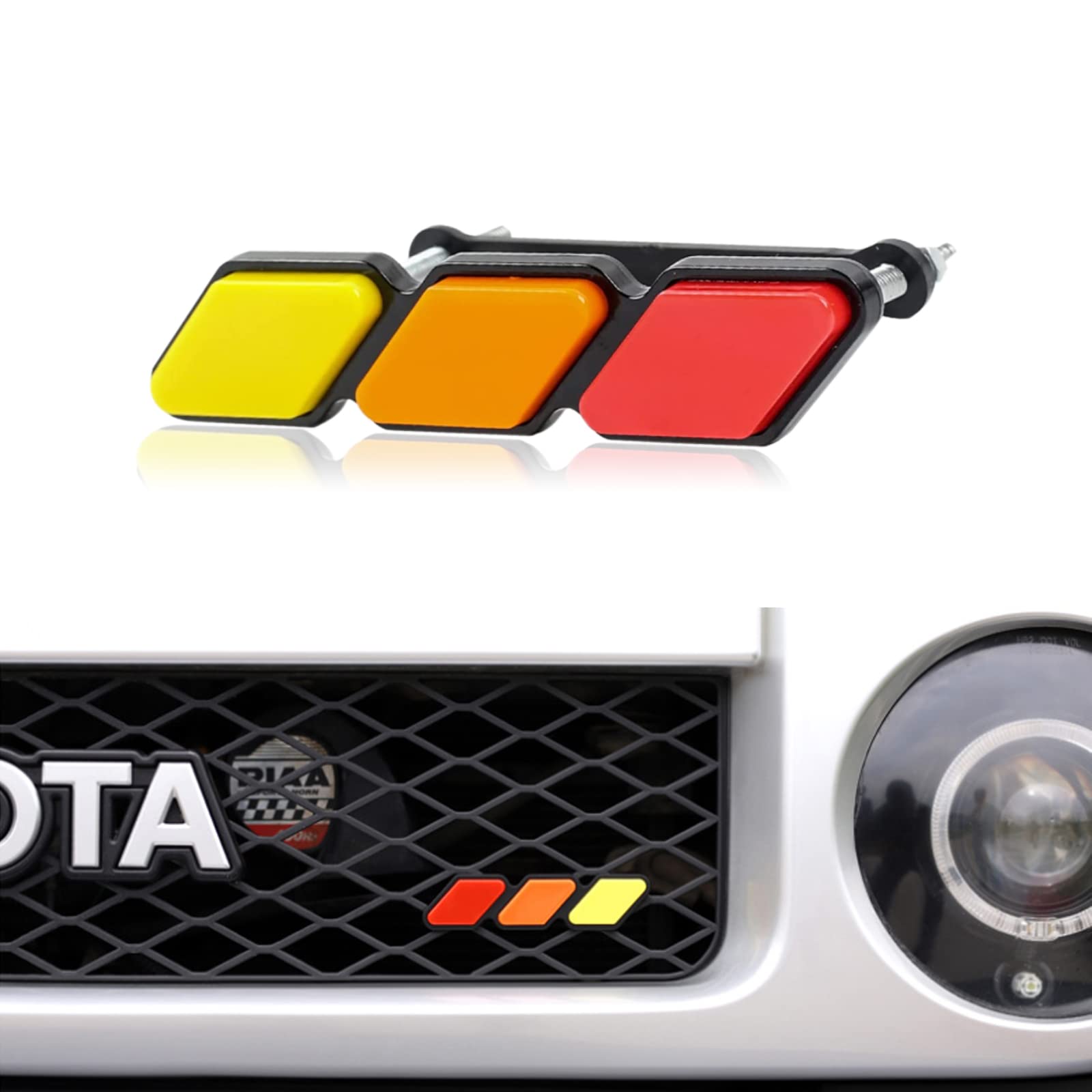 Dewkou Pack-1 Tri-Color Grille Decor Badge, Car Decoration Accessories for Toyota 4Runner Tacoma Tundra & Other Mesh or Slotted Grille (Yellow & Orange & Red)