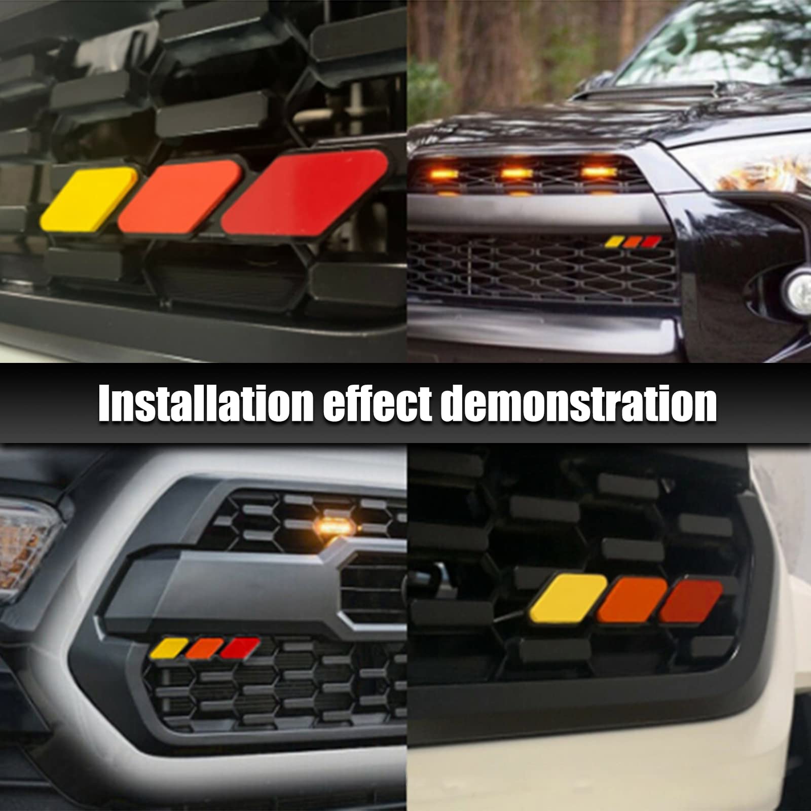 Dewkou Pack-1 Tri-Color Grille Decor Badge, Car Decoration Accessories for Toyota 4Runner Tacoma Tundra & Other Mesh or Slotted Grille (Yellow & Orange & Red)