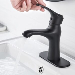 Black Bathroom Faucet Single Hole Bathroom Sink Faucet Matte Black Bathroom Faucet Single Handle Wash Basin Faucet Modern RV Faucet with pop-up Drain Suitable for 1 Hole or 3 Hole (Black, Short)