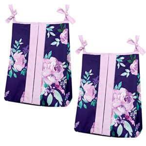 TANOFAR Diaper Organizer Girls, 2pcs Diaper Stacker, Caddy Organizer Easy Access & Dustproof Diaper Bag Portable Hand, Purple Flower