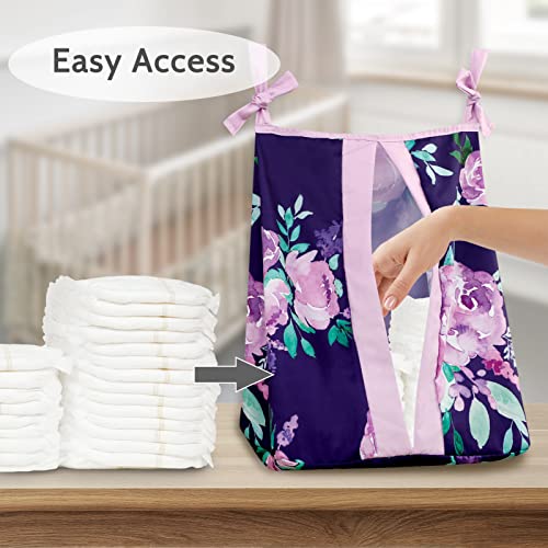 TANOFAR Diaper Organizer Girls, 2pcs Diaper Stacker, Caddy Organizer Easy Access & Dustproof Diaper Bag Portable Hand, Purple Flower