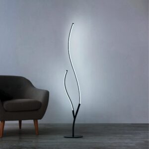 rgbw modern spiral floor lamp for bedroom living room office, dimmable black standing led reading floor lamp with remote, unique cool ambient lighting colorful changing minimalist art deco floor lamp