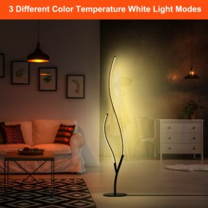 RGBW Modern Spiral Floor Lamp for Bedroom Living Room Office, Dimmable Black Standing Led Reading Floor Lamp with Remote, Unique Cool Ambient Lighting Colorful Changing Minimalist Art Deco Floor Lamp