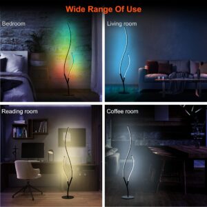 RGBW Modern Spiral Floor Lamp for Bedroom Living Room Office, Dimmable Black Standing Led Reading Floor Lamp with Remote, Unique Cool Ambient Lighting Colorful Changing Minimalist Art Deco Floor Lamp