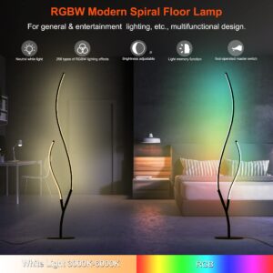 RGBW Modern Spiral Floor Lamp for Bedroom Living Room Office, Dimmable Black Standing Led Reading Floor Lamp with Remote, Unique Cool Ambient Lighting Colorful Changing Minimalist Art Deco Floor Lamp