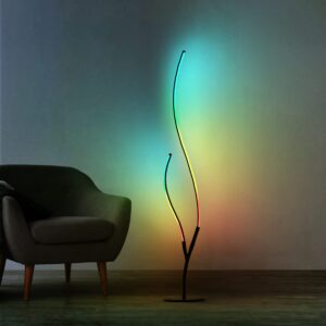 RGBW Modern Spiral Floor Lamp for Bedroom Living Room Office, Dimmable Black Standing Led Reading Floor Lamp with Remote, Unique Cool Ambient Lighting Colorful Changing Minimalist Art Deco Floor Lamp