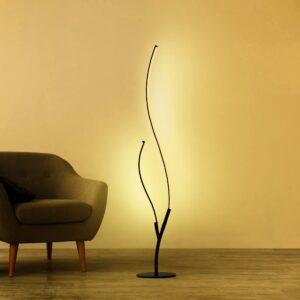 RGBW Modern Spiral Floor Lamp for Bedroom Living Room Office, Dimmable Black Standing Led Reading Floor Lamp with Remote, Unique Cool Ambient Lighting Colorful Changing Minimalist Art Deco Floor Lamp