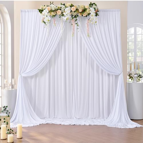 40ft×10ft Wrinkle Free White Backdrop Curtain for Wedding Party, 8 Panels 5×10ft Thick Silky Polyester Photo Backdrop Drapes Curtains for Parties Birthday Baby Shower Baptism Photography Home Decor