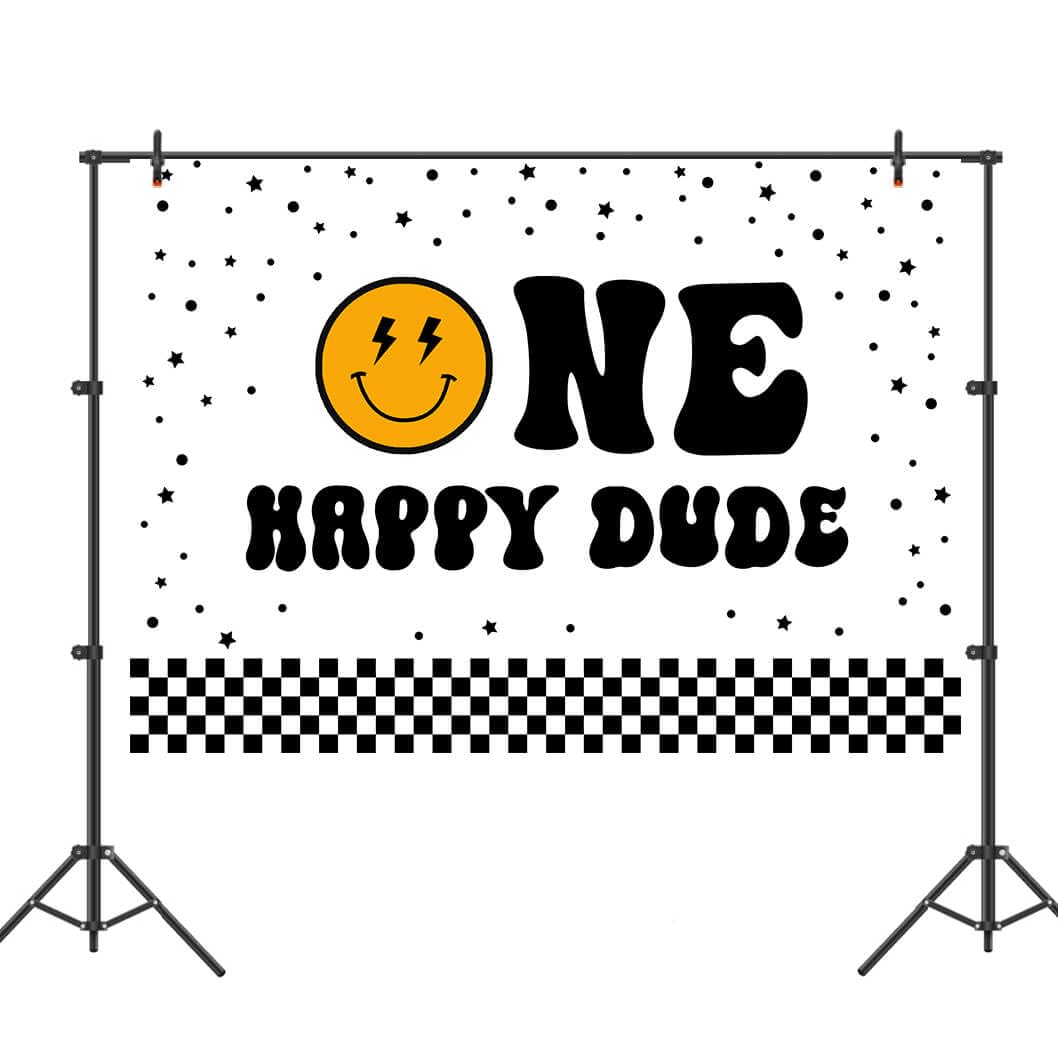 One Happy Dude Birthday Backdrop for Boys 1st Birthday Photography Background Decorations Boy First Birthday Party Cake Table Banner Supplies 7x5ft