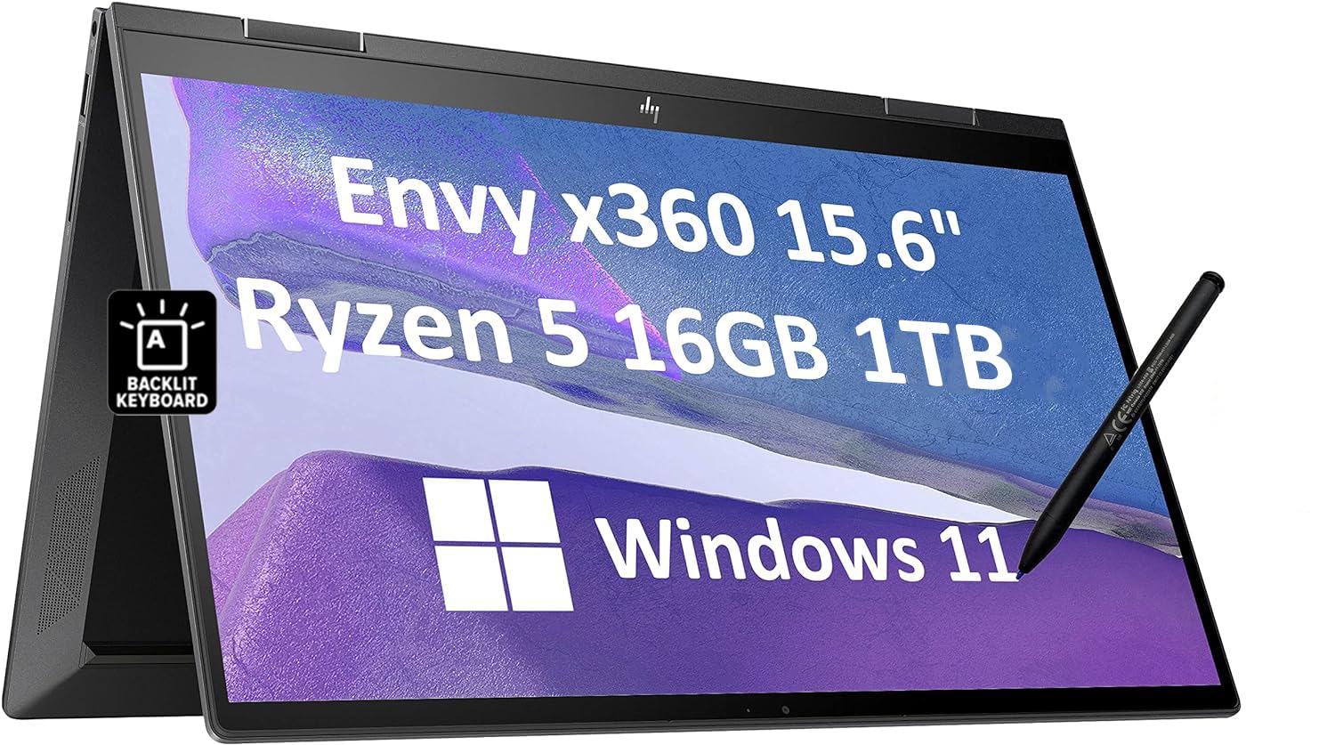 HP Envy x360 2-in-1 Business Laptop (15.6" FHD Touchscreen, AMD Ryzen 5 5625U, 16GB RAM, 1TB SSD, 6-Core (Beat i7-1165G7), Active Stylus), Backlit, Long Battery Life, Alexa, Win 11 Home, Black