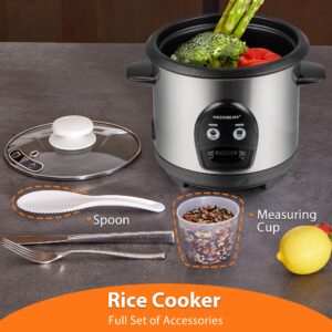 MOOSUM Electric Rice Cooker with One Touch for Asian Japanese Sushi Rice, 3-cup Uncooked/6-cup Cooked, Fast&Convenient Cooker with Ceramic Nonstick inner pot, Stainless Steel Housing and Auto Warmer